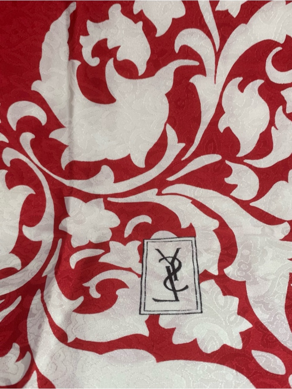 Yves Saint Laurent Red and White Floral Logo Scarf
